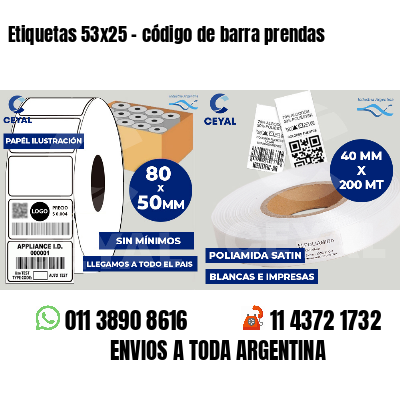 Etiquetas 53x25 - código de barra prendas