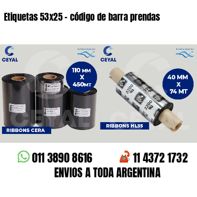 Etiquetas 53x25 - código de barra prendas