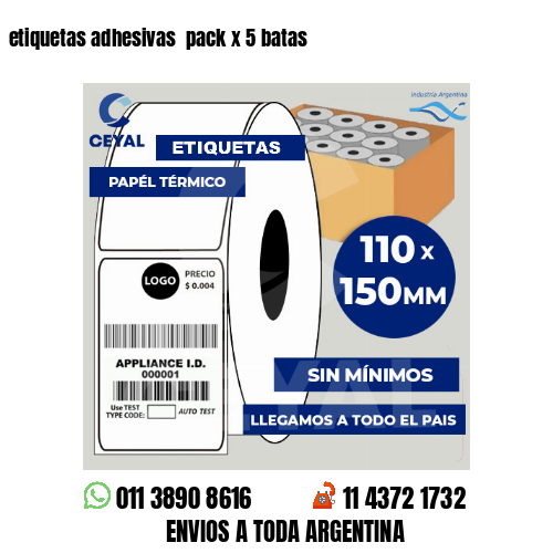 etiquetas adhesivas  pack x 5 batas