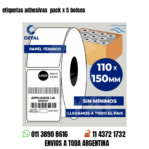 etiquetas adhesivas  pack x 5 bolsos