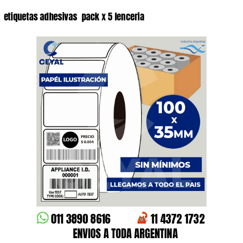 etiquetas adhesivas  pack x 5 lenceria