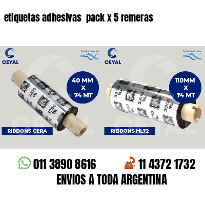 etiquetas adhesivas  pack x 5 remeras