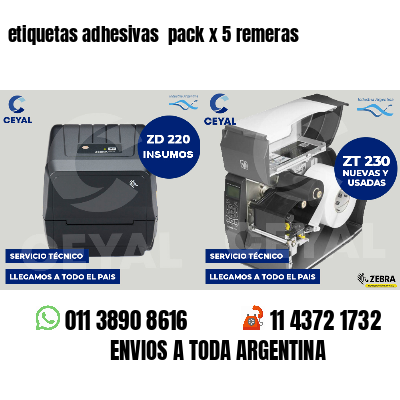 etiquetas adhesivas  pack x 5 remeras