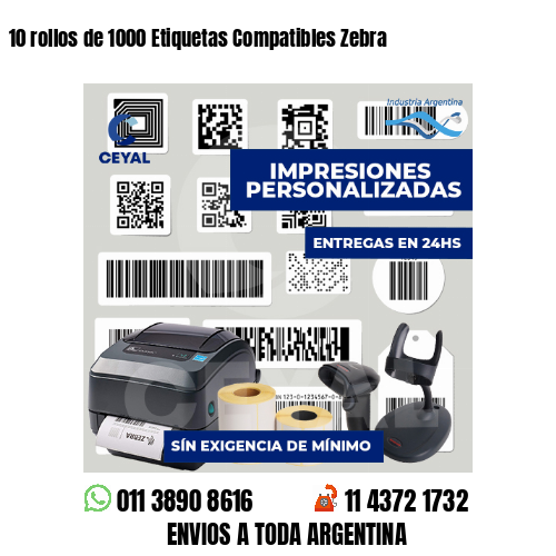 10 rollos de 1000 Etiquetas Compatibles Zebra 