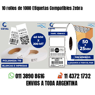 10 rollos de 1000 Etiquetas Compatibles Zebra 