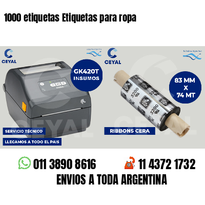 1000 etiquetas Etiquetas para ropa