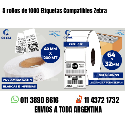 5 rollos de 1000 Etiquetas Compatibles Zebra 