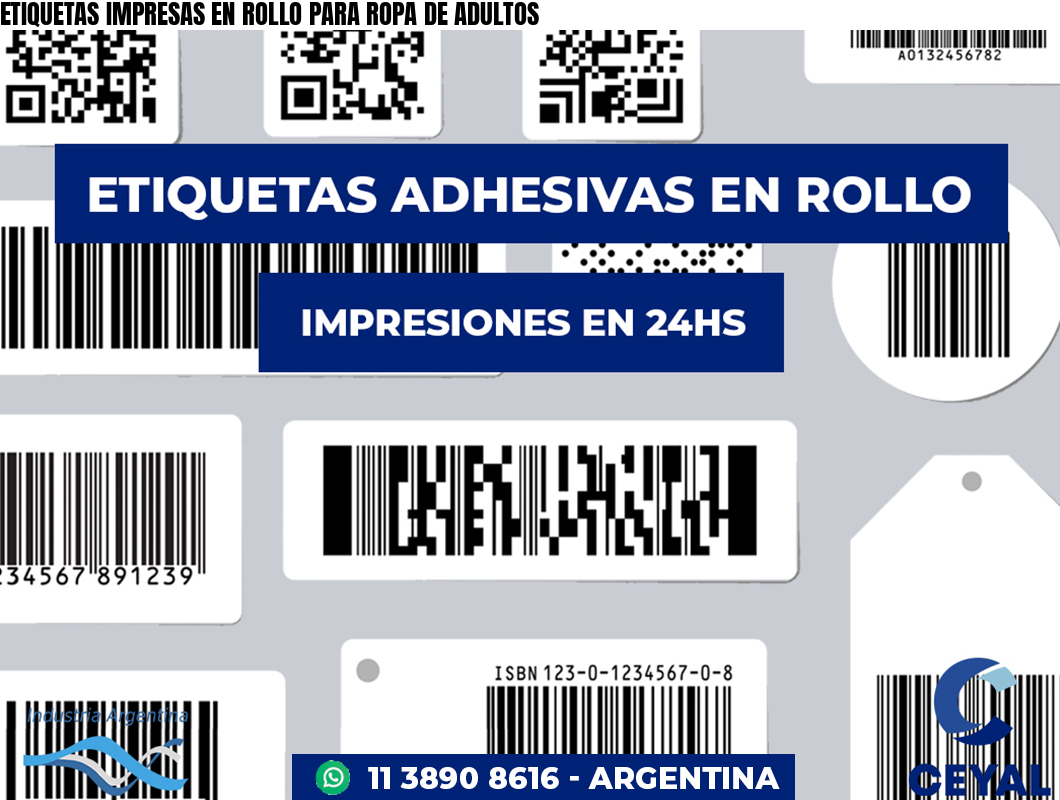 ETIQUETAS IMPRESAS EN ROLLO PARA ROPA DE ADULTOS