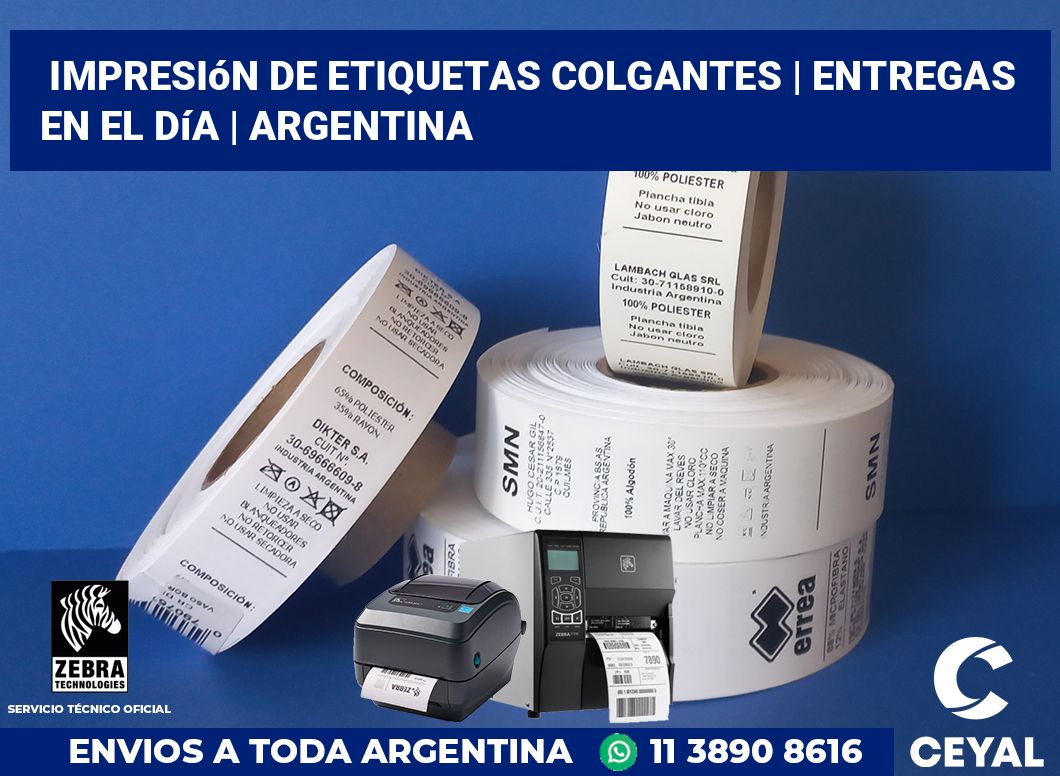 Impresión de etiquetas colgantes | Entregas en el día | Argentina