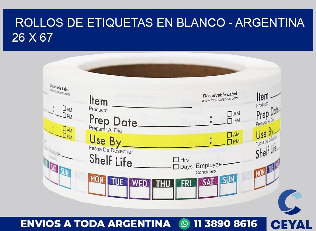 Rollos de etiquetas en blanco – Argentina 26 x 67