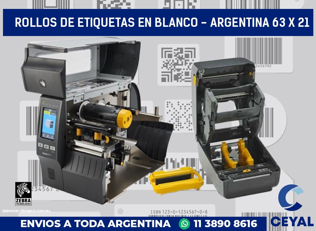 Rollos de etiquetas en blanco - Argentina 63 x 21