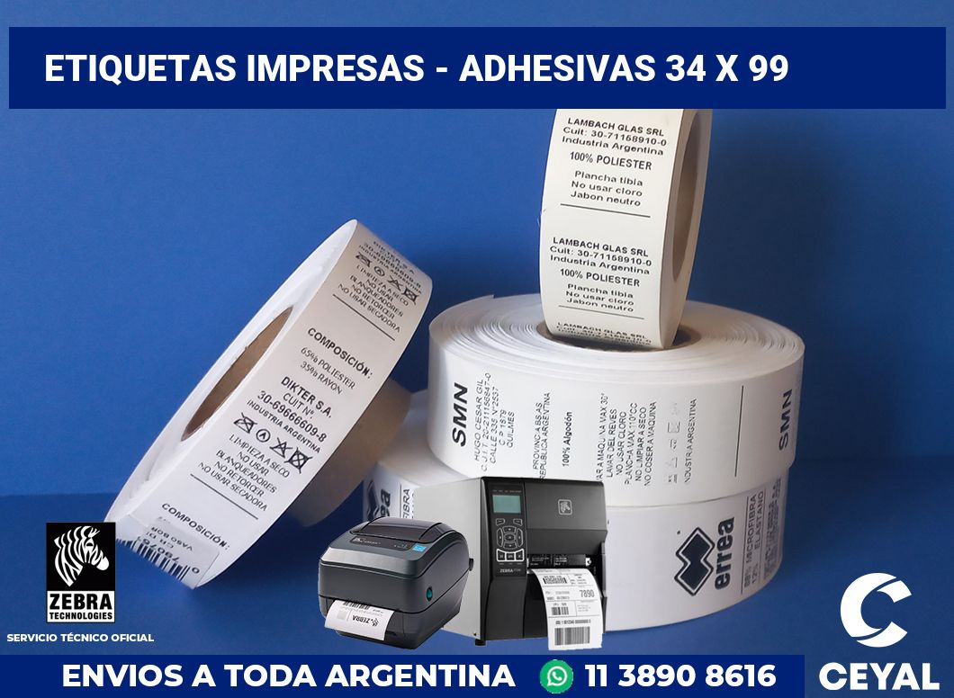 etiquetas impresas - Adhesivas 34 x 99