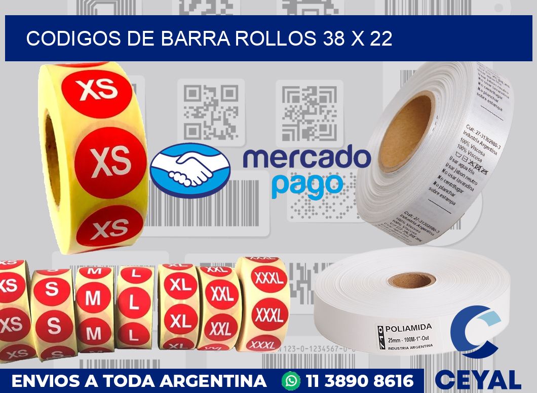 Codigos de barra rollos 38 x 22