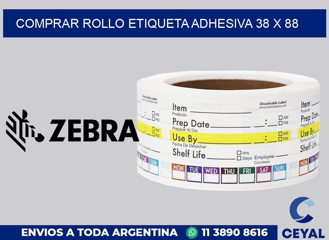 Comprar rollo etiqueta adhesiva 38 x 88