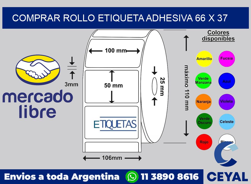 Comprar rollo etiqueta adhesiva 66 x 37