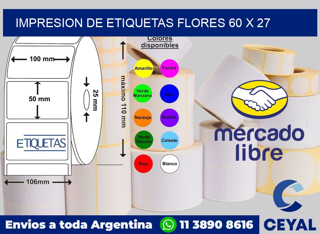 Impresion de etiquetas Flores 60 x 27