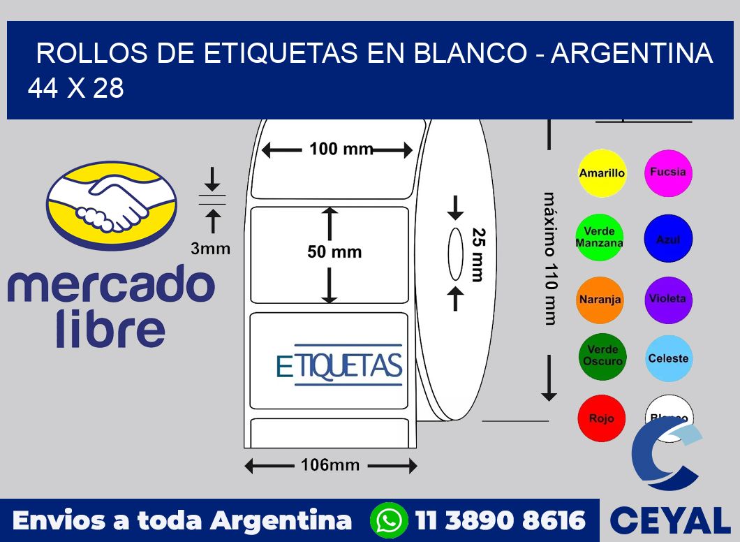 Rollos de etiquetas en blanco – Argentina 44 x 28