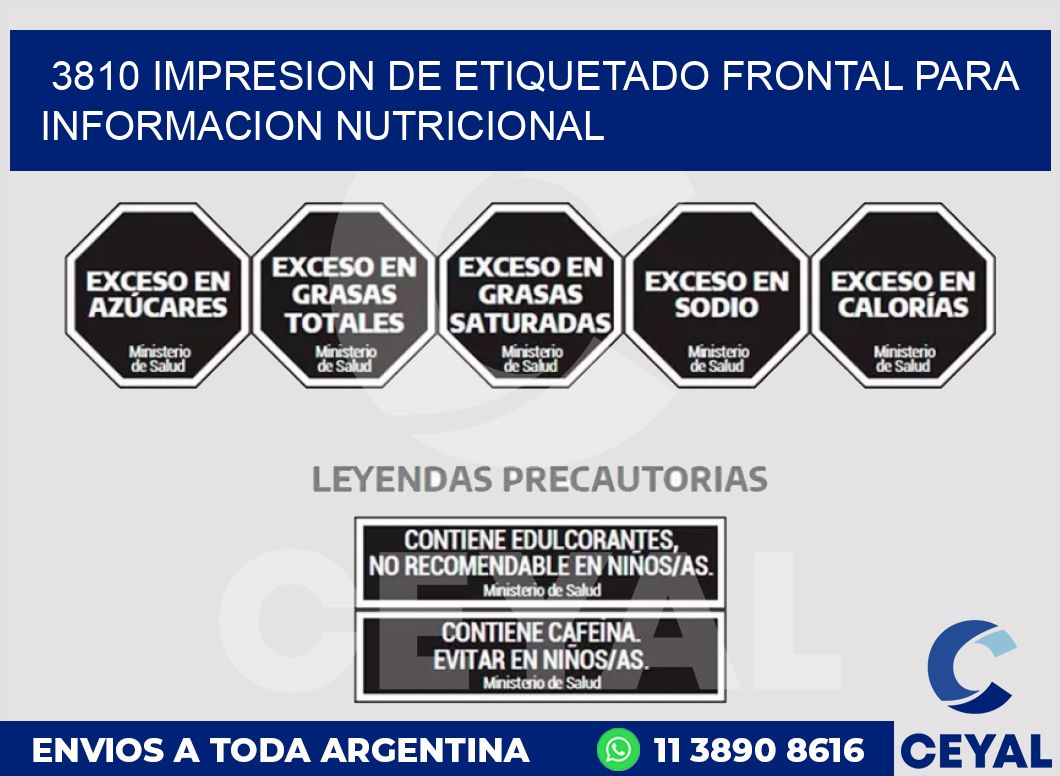 3810 IMPRESION DE ETIQUETADO FRONTAL PARA INFORMACION NUTRICIONAL