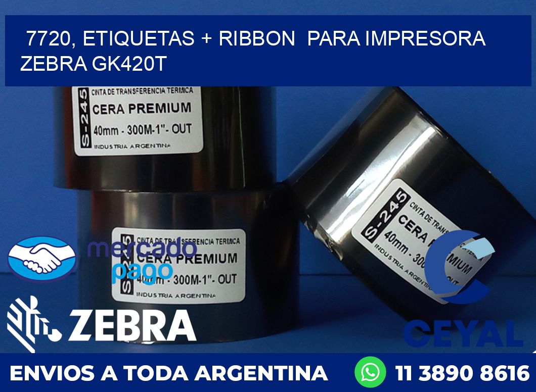 7720, etiquetas + ribbon  para impresora zebra GK420T