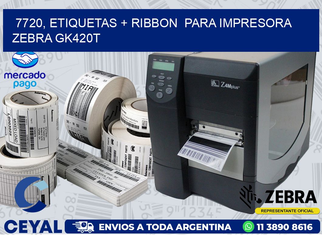 7720, etiquetas + ribbon  para impresora zebra GK420T