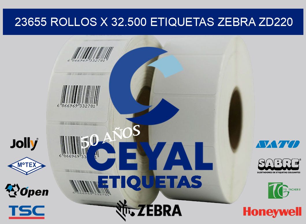 23655 Rollos x 32.500 etiquetas zebra zd220