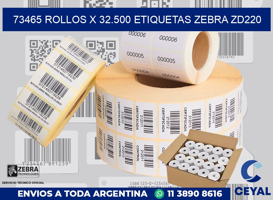 73465 Rollos x 32.500 etiquetas zebra zd220