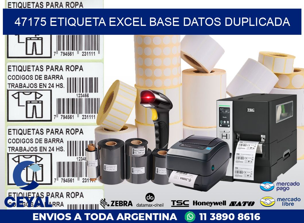 47175 etiqueta excel base datos duplicada