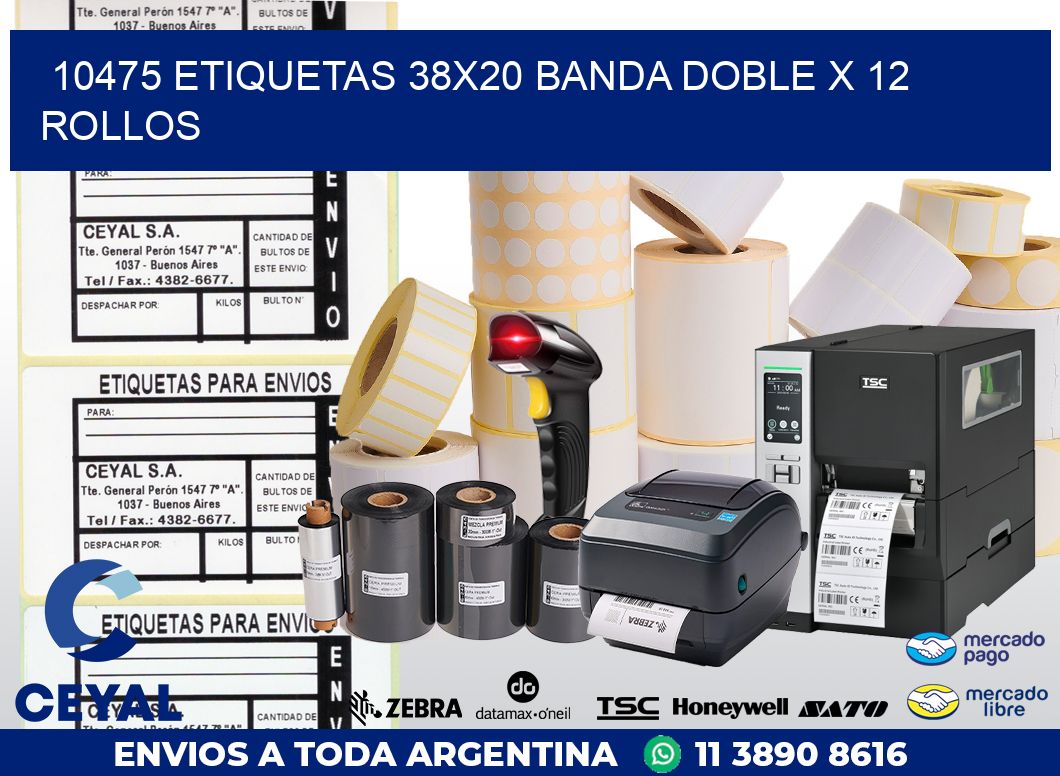 10475 ETIQUETAS 38X20 BANDA DOBLE X 12 ROLLOS