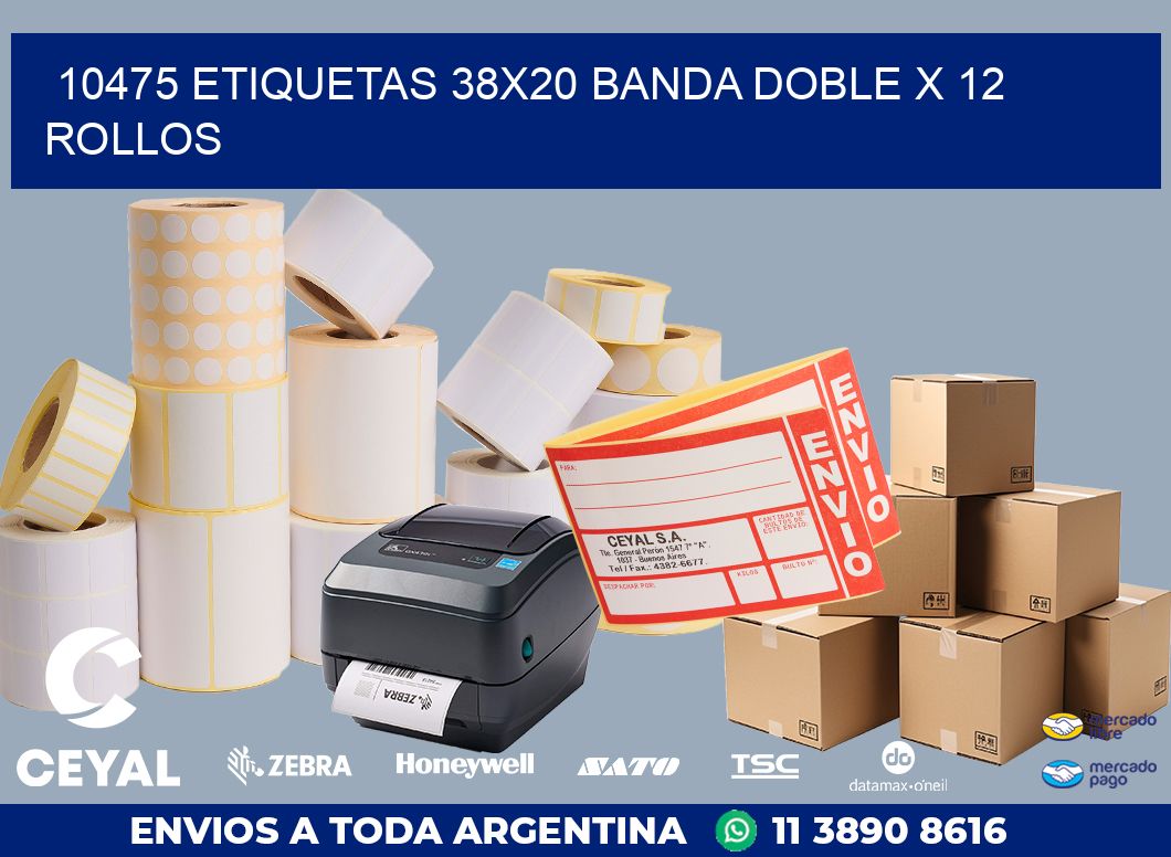 10475 ETIQUETAS 38X20 BANDA DOBLE X 12 ROLLOS