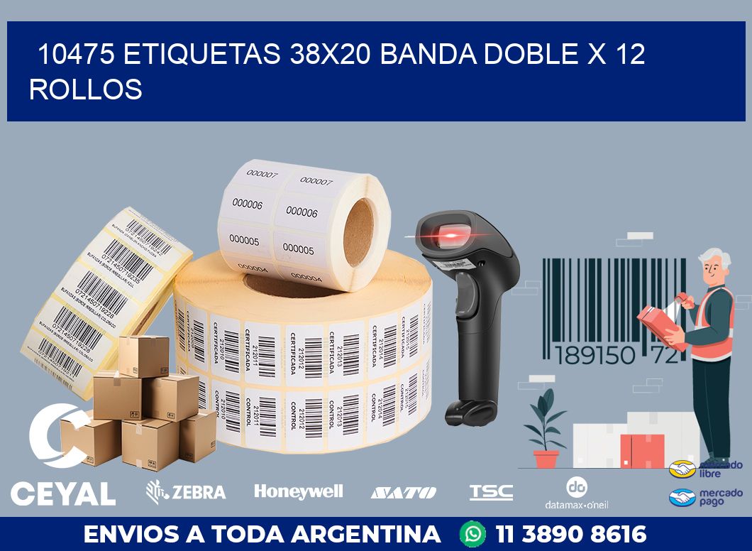 10475 ETIQUETAS 38X20 BANDA DOBLE X 12 ROLLOS