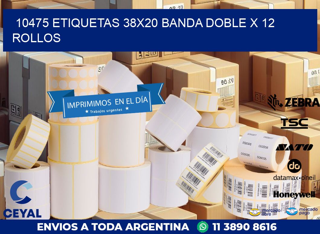 10475 ETIQUETAS 38X20 BANDA DOBLE X 12 ROLLOS