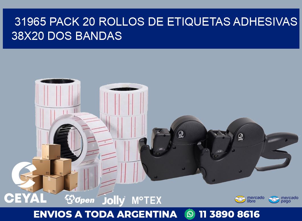 31965 PACK 20 ROLLOS DE ETIQUETAS ADHESIVAS 38X20 DOS BANDAS