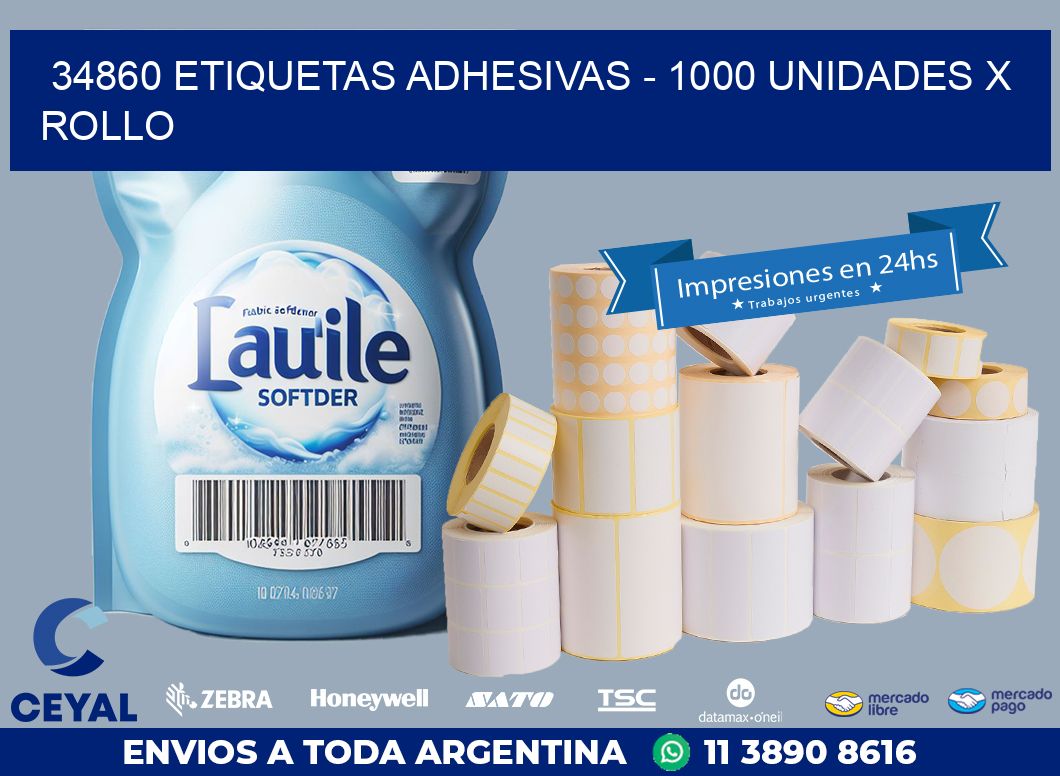 34860 ETIQUETAS ADHESIVAS – 1000 UNIDADES X ROLLO