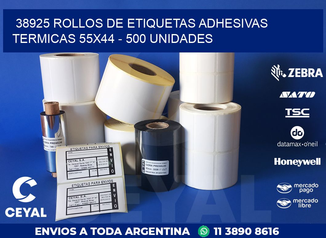 38925 ROLLOS DE ETIQUETAS ADHESIVAS TERMICAS 55X44 - 500 UNIDADES