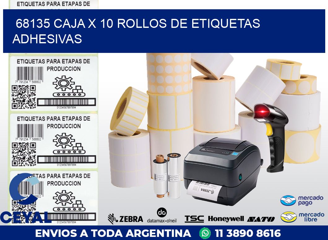 68135 CAJA X 10 ROLLOS DE ETIQUETAS ADHESIVAS