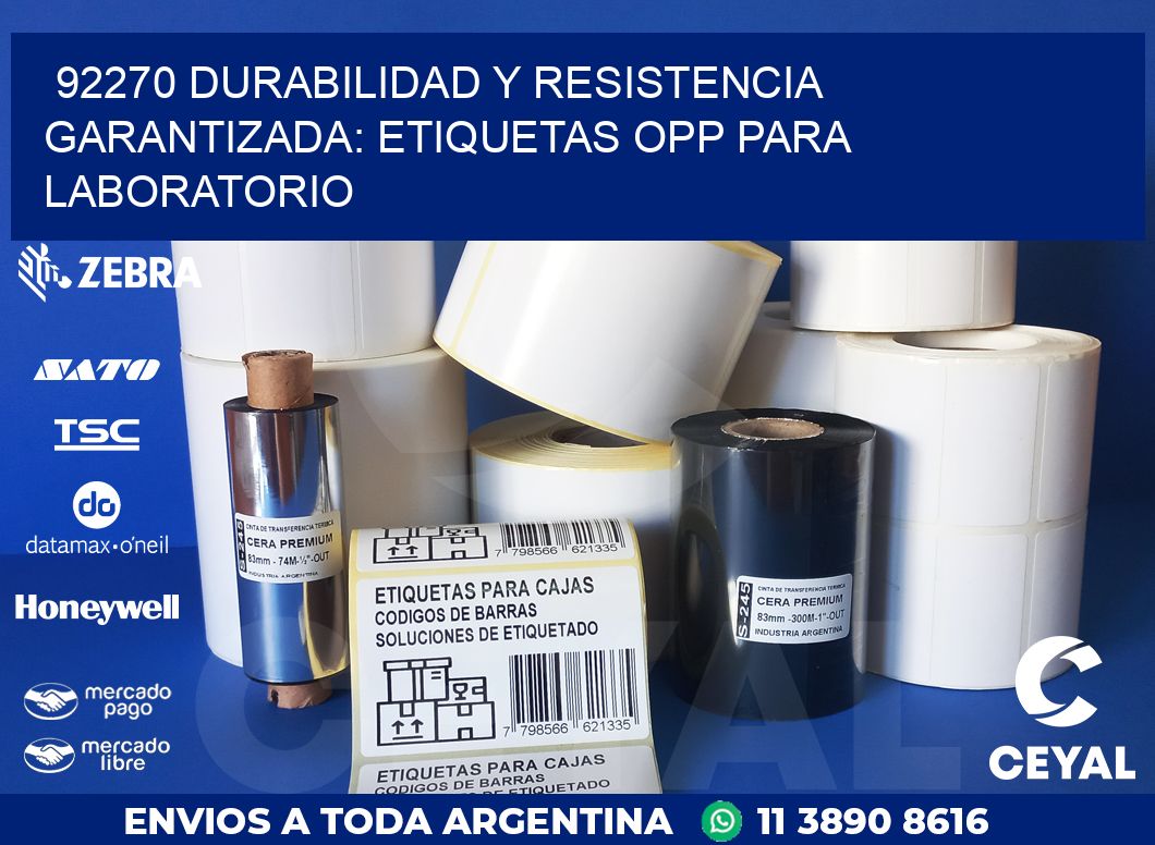 92270 DURABILIDAD Y RESISTENCIA GARANTIZADA: ETIQUETAS OPP PARA LABORATORIO