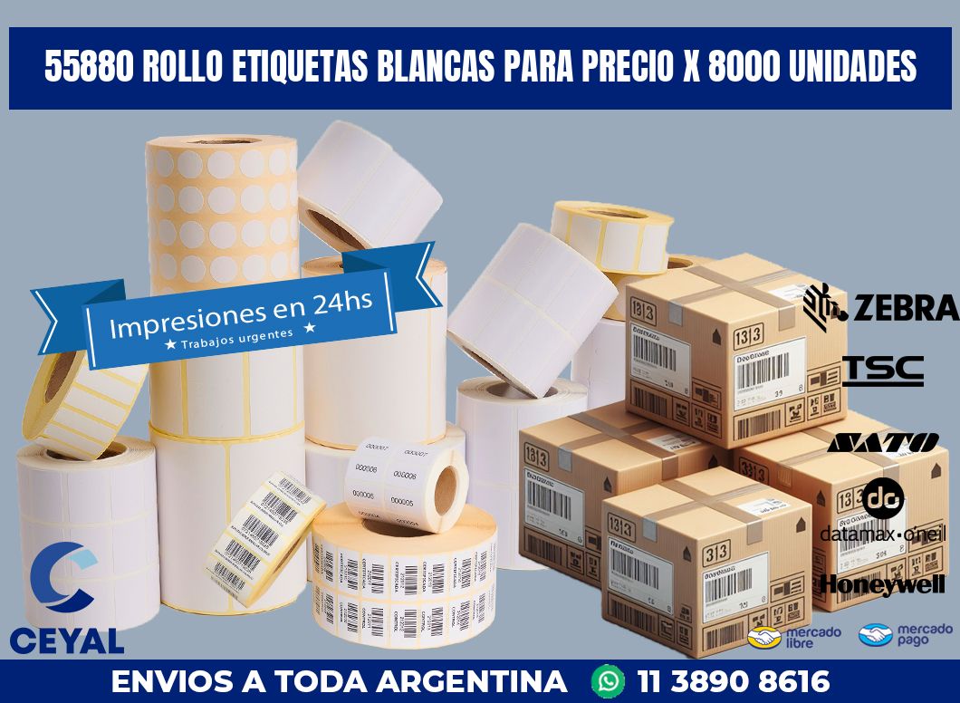 55880 ROLLO ETIQUETAS BLANCAS PARA PRECIO X 8000 UNIDADES