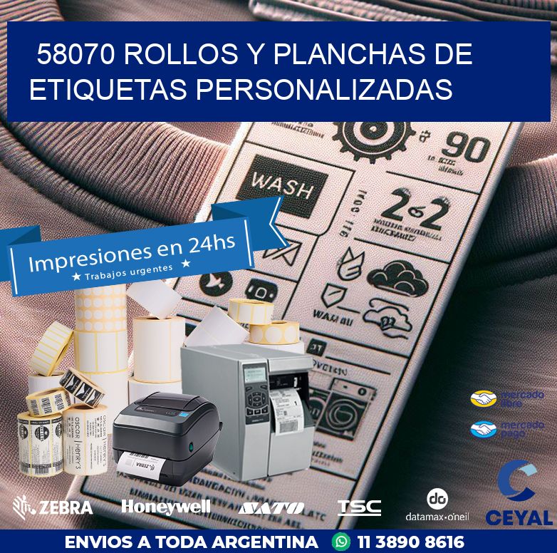 58070 ROLLOS Y PLANCHAS DE ETIQUETAS PERSONALIZADAS