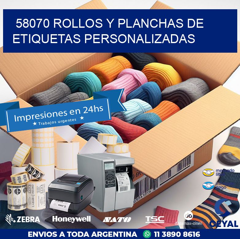 58070 ROLLOS Y PLANCHAS DE ETIQUETAS PERSONALIZADAS