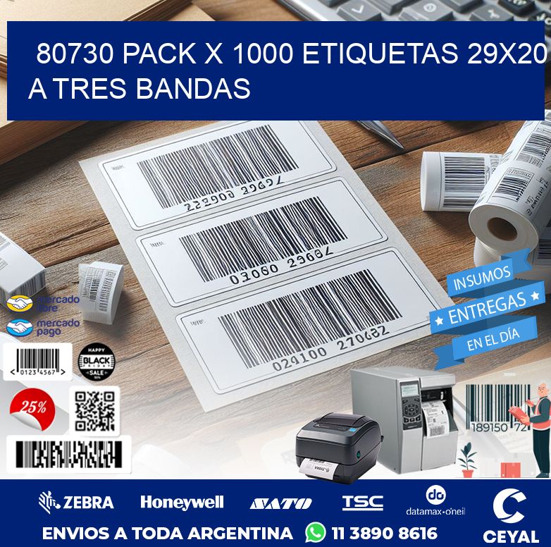 80730 PACK X 1000 ETIQUETAS 29X20 A TRES BANDAS