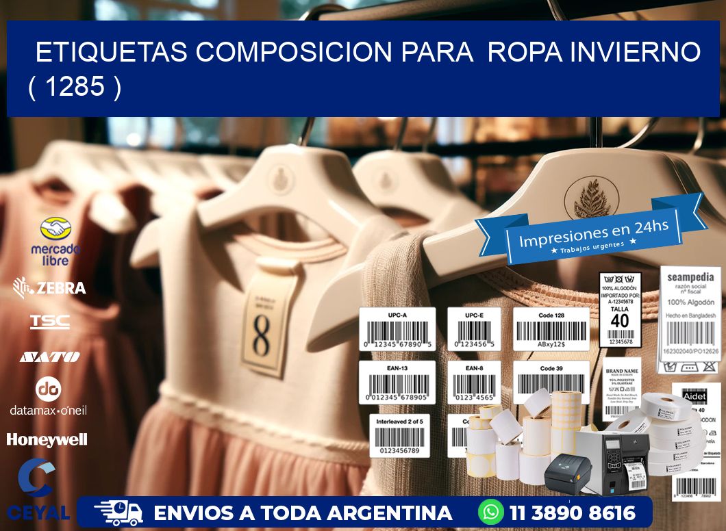 ETIQUETAS COMPOSICION PARA  ROPA INVIERNO   ( 1285 )