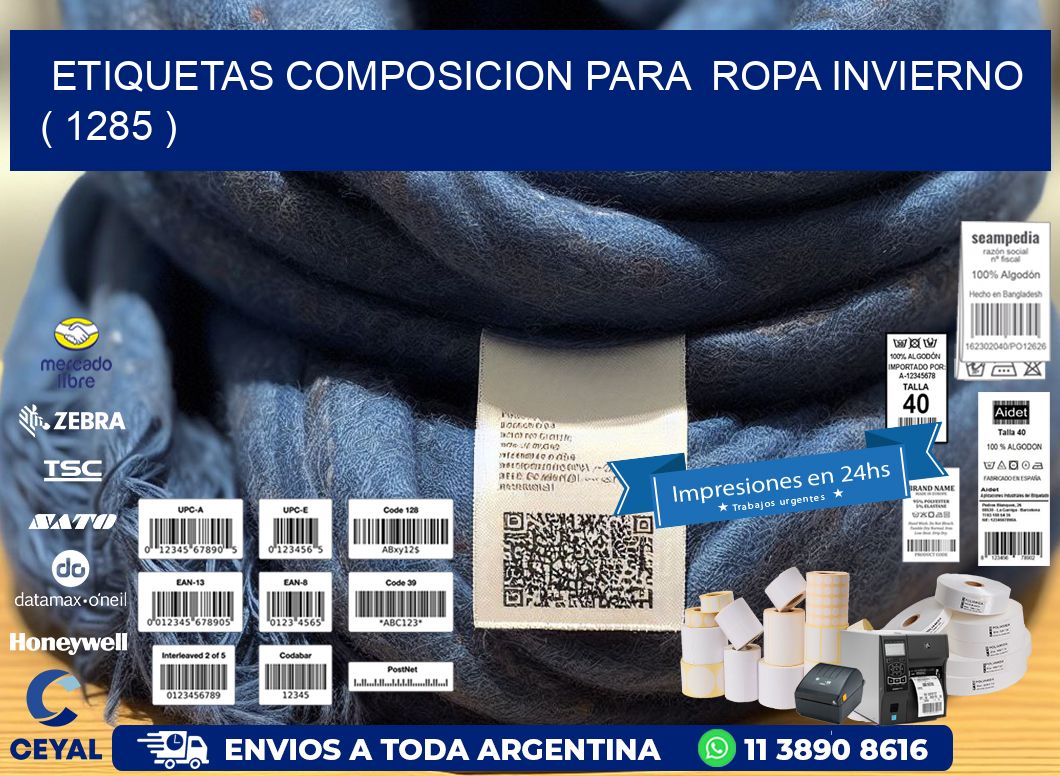 ETIQUETAS COMPOSICION PARA  ROPA INVIERNO   ( 1285 )