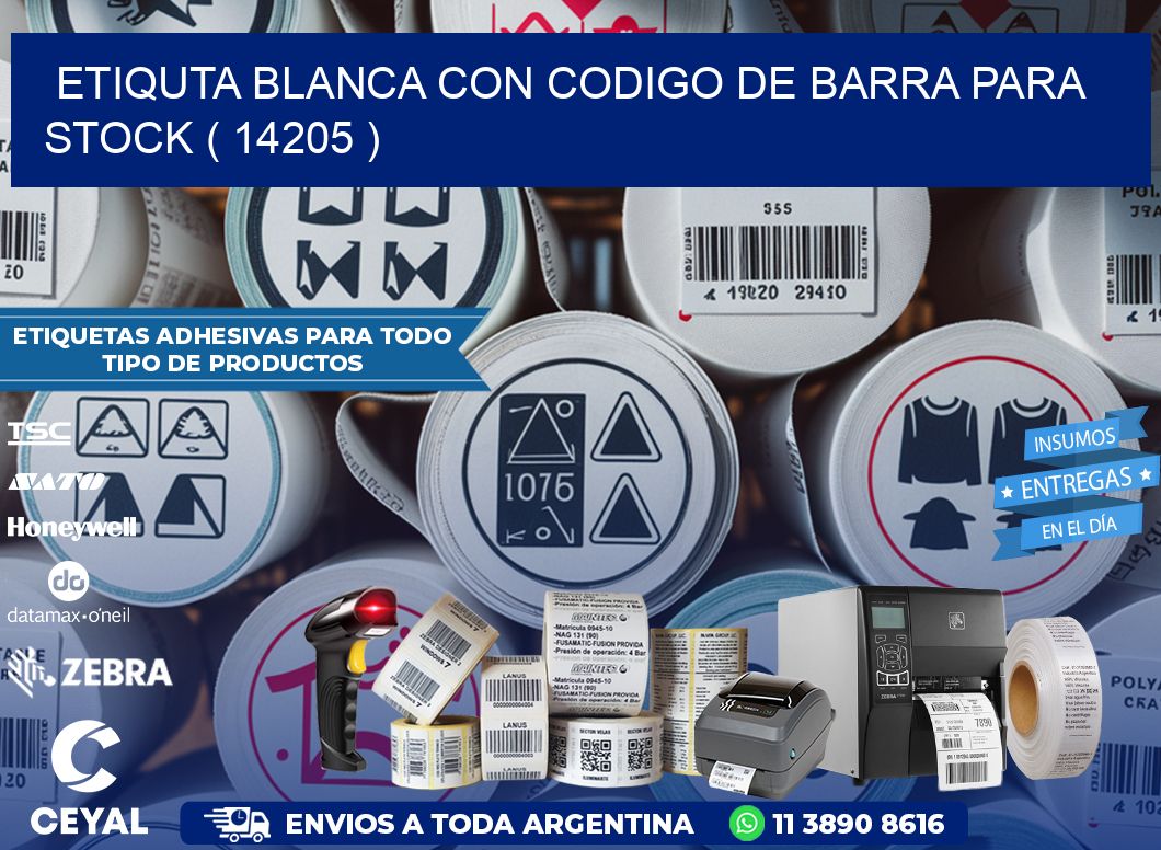 ETIQUTA BLANCA CON CODIGO DE BARRA PARA STOCK ( 14205 )