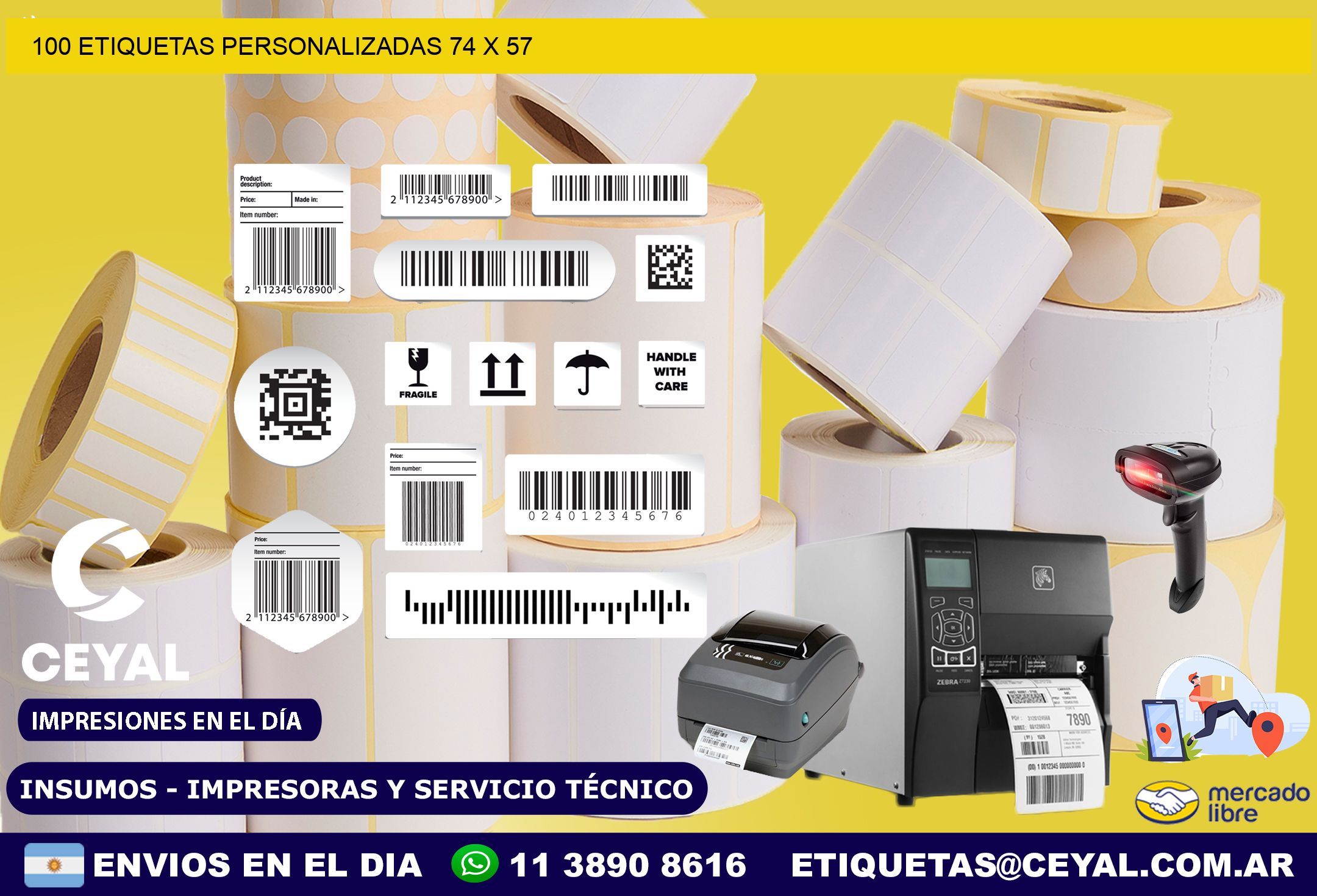 100 ETIQUETAS PERSONALIZADAS 74 x 57