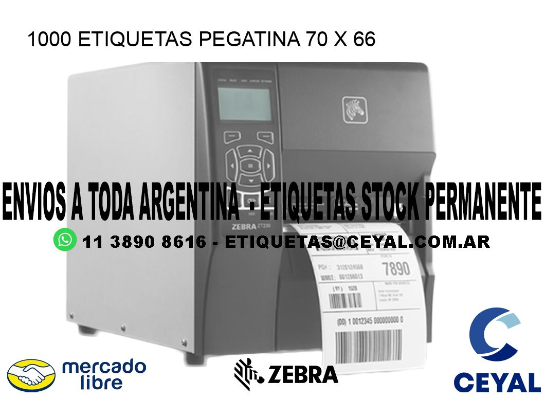 1000 ETIQUETAS PEGATINA 70 x 66