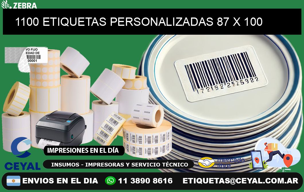 1100 ETIQUETAS PERSONALIZADAS 87 x 100