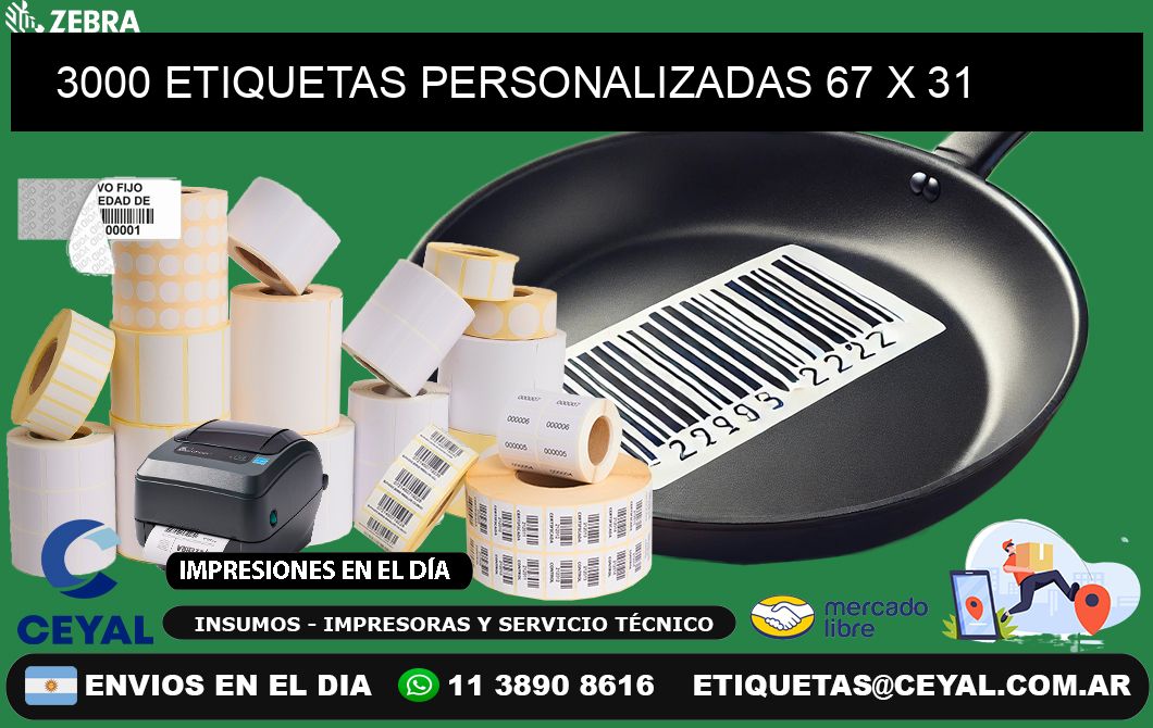 3000 ETIQUETAS PERSONALIZADAS 67 x 31