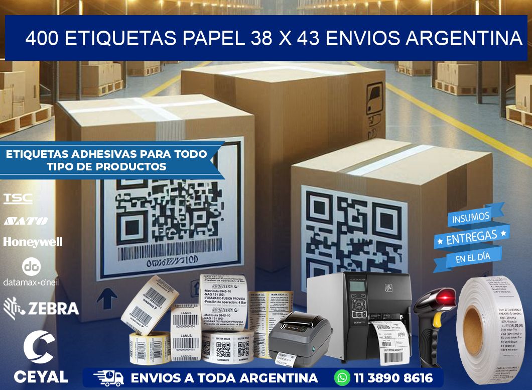 400 ETIQUETAS PAPEL 38 x 43 ENVIOS ARGENTINA