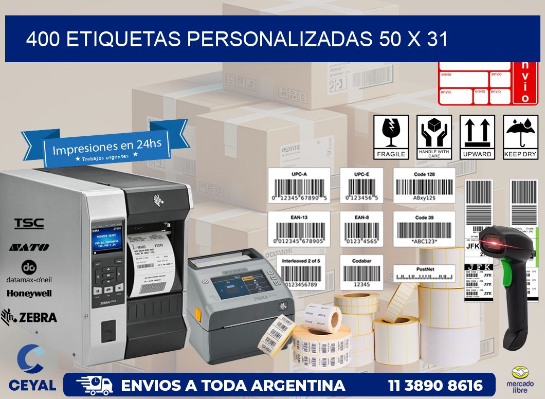 400 ETIQUETAS PERSONALIZADAS 50 x 31