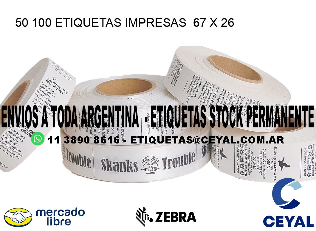 50 100 ETIQUETAS IMPRESAS  67 x 26